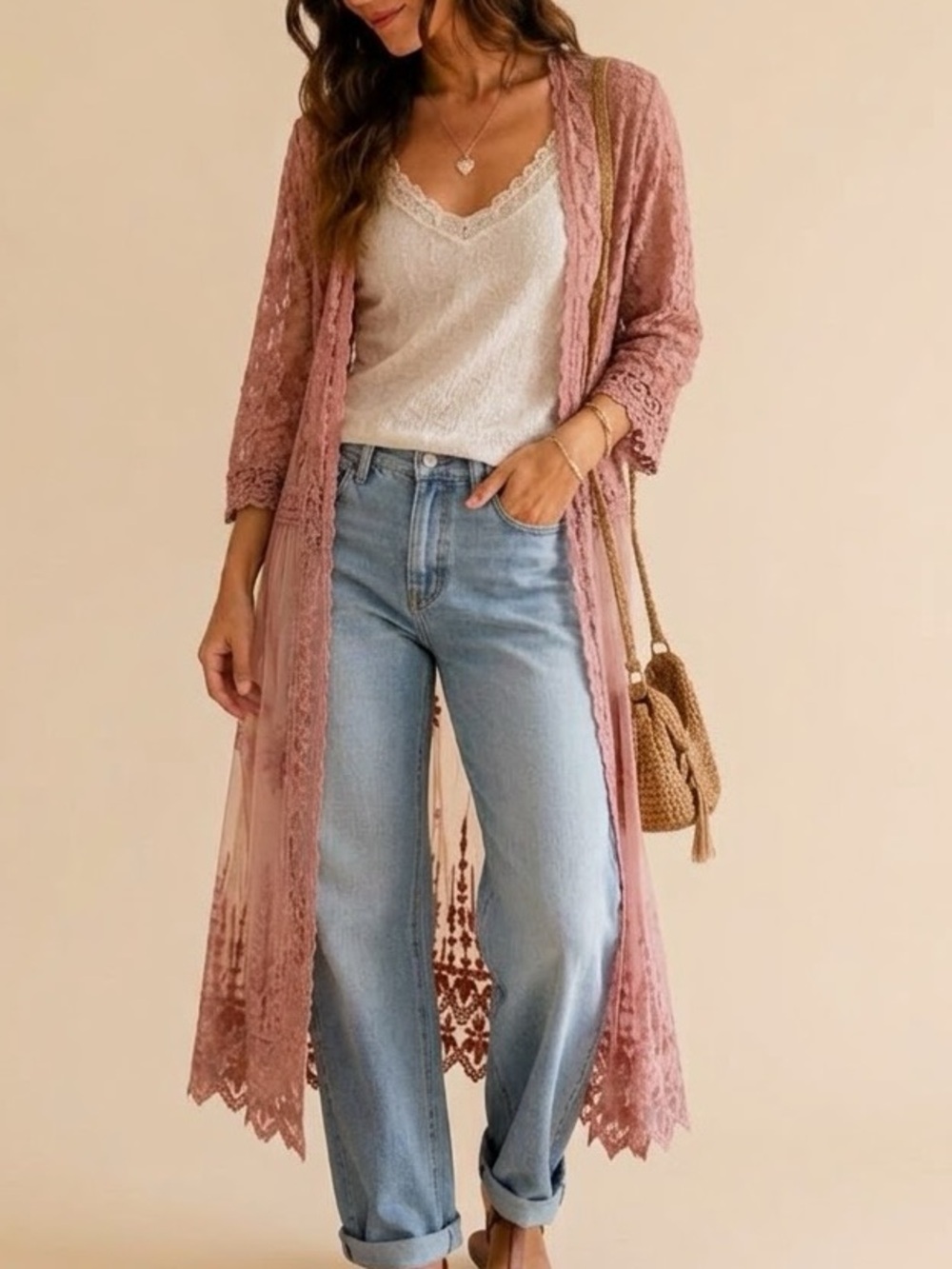 Lace Mesh fairy whimsical Jacket Cardigan Duster Long Peach Pink Extra Small